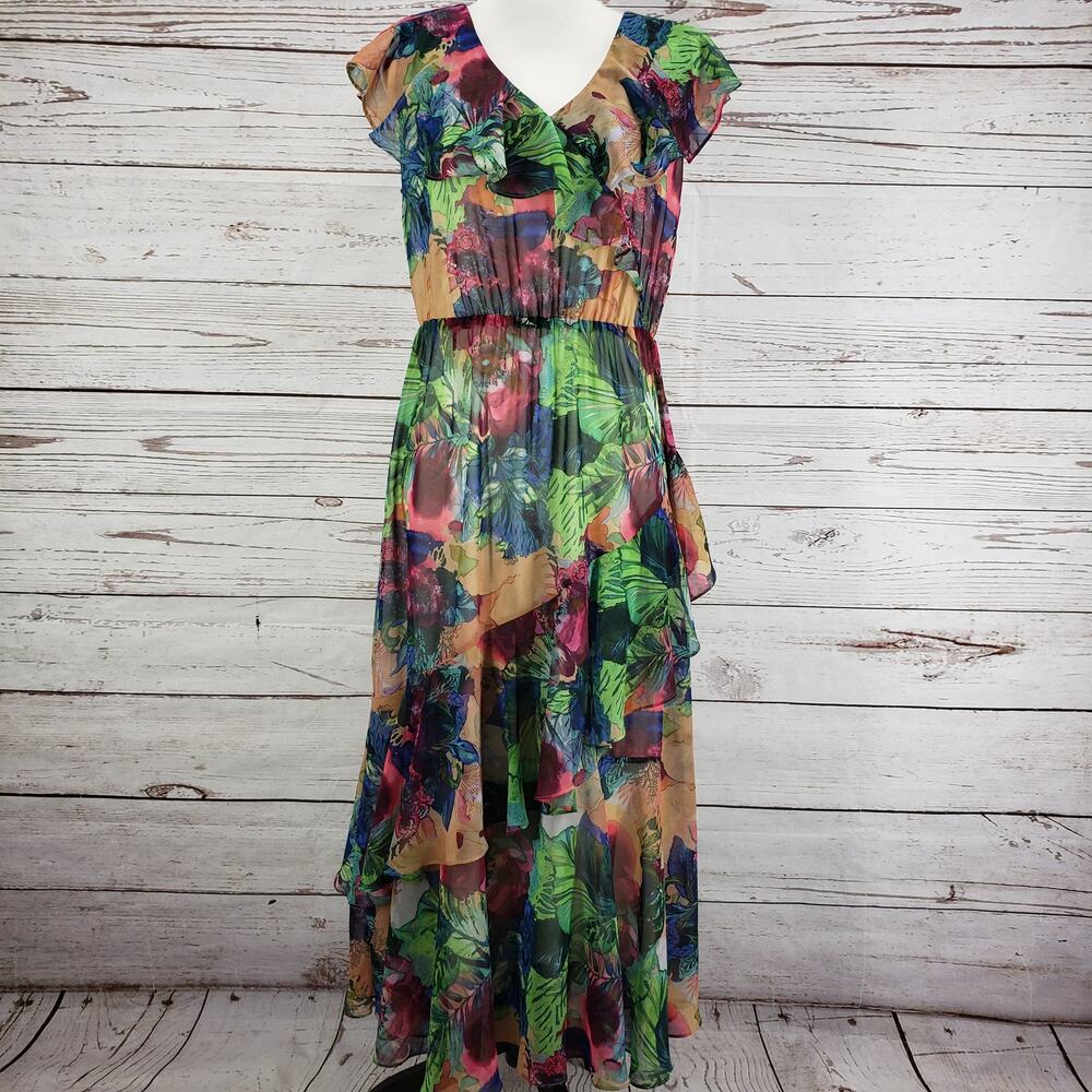 Soft Surroundings Women's Ambrosia Multi Planterly Floral Tiered Dress Small